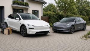 Model 3 Highland und Model Y Juniper nebeneinander: Alltag und Beladen